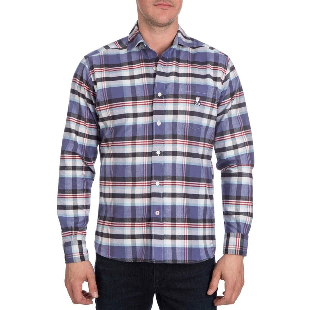 Psycho Bunny Men's Flannel Shirt - Purple Plaid